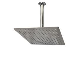 Ducha Chuveiro Quadrado Slim Cromada 30x30 cm em Inox 304 com Braço Redondo de Teto