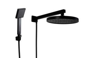 Ducha Chuveiro Redondo em ABS Black Matte com Ducha Manual Quadrada com Trava