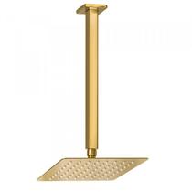 Ducha Chuveiro Slim Prizi Quadrado 20x20cm Inox 304 Dourada de Teto com Braço
