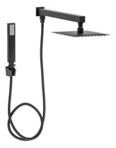 Ducha com desviador completa 30x30cm preto fosco metal inox