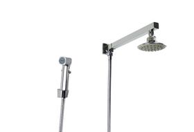 Ducha Cromada 10 cm em ABS Redonda com Desviador e Cano de parede 30 cm com Chuveirinho Manual em ABS Ducha Cromada 10 cm em ABS Redonda com Desviador e Cano de parede 30 cm com Chuveirinho Manual em ABS