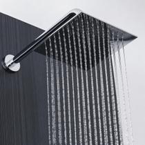 Ducha de Inox Quadrada 20x20 cm de Parede Cromada Braço Redondo PEX Ducha de Inox Quadrada 20x20 cm de Parede Cromada Braço Redondo PEX