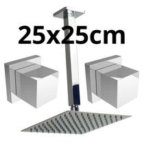 Ducha De Teto 25x25cm Cromada Quadrada Inox + 2 Acabamentos Ducha De Teto 25x25cm Cromada Quadrada Inox + 2 Acabamentos