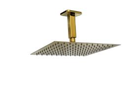 Ducha Dourada Inox Slim Quadrada 25x25 cm com Braço de Teto com 10 cm Golden