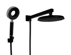 Ducha em ABS Black Matte Redonda com Chuveirinho Manual em ABS com 3 Jatos Trava - AMG Metais