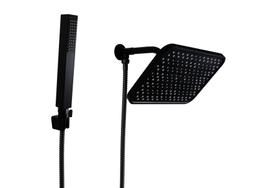Ducha em ABS Black Retangular 30x20 cm de Parede com Cano e Desviador Redondo com Chuveirinho Manual com Trava Ducha em ABS Black Retangular 30x20 cm de Parede com Cano e Desviador Redondo com Chuveirinho Manual com Trava
