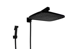 Ducha em ABS Preto Fosco Retangular com Ducha Manual Quadrada em Metal