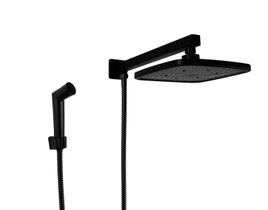 Ducha em ABS Quadrada Black Matte com Desviador Embutido e Duchinha Manual com Trava Ducha em ABS Quadrada Black Matte com Desviador Embutido e Duchinha Manual com Trava