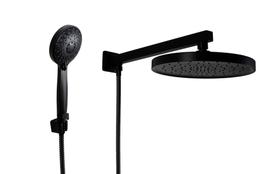 Ducha em ABS Redonda Preto Fosco 25 cm com Desviador Embutido e Duchinha Manual Black com Trava Ducha em ABS Redonda Preto Fosco 25 cm com Desviador Embutido e Duchinha Manual Black com Trava