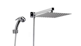 Ducha em Inox 304 Quadrado com Desviador Stop Total e Duchinha Manual em ABS com Trava Cromado
