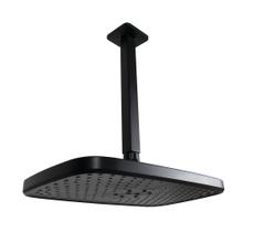 Ducha Flatt 30x20 cm Preto em ABS c/ Braço Cano de Teto 24 cm