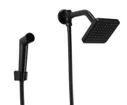 Ducha Flatt Preto Fosco de ABS com Chuveirinho de Mão com Trava