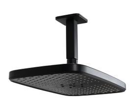 Ducha Flatt Retangular em ABS 30x20 cm Preto Fosco com Cano de Teto 10 cm