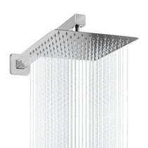 Ducha Fria Aquecedor Solar Gás Quadrada Chuveiro Slim 20x20 Cm Inox Braço 40cm Área Interna e Externa Piscina Jardim Quintal Dazie Metais