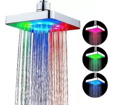 Ducha Fria Chuveirão Quadrada Cromada Com Led Colorido Integrado