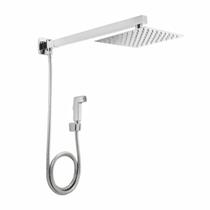 Ducha Gás Solar Inox C/ Desviador Gatilho Luxo Metal 20x20 Cromado