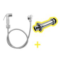 Ducha Higiênica Abs Cromada Para Banheiro 1/4 De Volta + Tudo de Ligação de Bacia Sanitária Extensível Cód. 2128