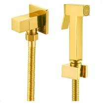 Ducha Higiênica Banheiro Quadrada Luxo Toda Metal Dourada Cód. 0428