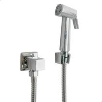 Ducha Higiênica Chuveirinho Banheiro Quadrada ¼ de Volta Completa Gatilho Em Plástico Mangueira flexível Inox 120cm Registro Metal