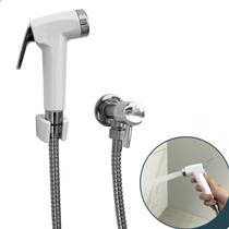 Ducha Higienica Completa ABS Branca Chuveirinho Bide Para Banheiro Registro 1 /4 De Volta Mangueira Flexível Inox 1,2m Gatilho Com Suporte