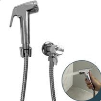 Ducha Higienica Completa ABS Cromado Chuveirinho Bide Para Banheiro Registro 1 /4 De Volta Mangueira Flexível Inox 1,2m Gatilho Com Suporte