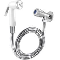 Ducha Higiênica Completa Banheiro Engate Flexível Inox 2,00m + Gatilho Top Branco + Registro Metal