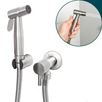 Ducha Higienica Completa Inox 304 Escovado Gatilho Registro 1/4 De Volta Mangueira 1,2m Bidê Chuveirinho Com Suporte Banheiro Luxo