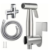 Ducha Higienica Completa Inox Escovado Gatilho Registro 1/4 De Volta Mangueira 1,5m Bidê Chuveirinho Com Suporte Banheiro Luxo Ducha Higienica Completa Inox Escovado Gatilho Registro 1/4 De Volta Mangueira 1,5m Bidê Chuveirinho Com Suporte Banheiro Luxo