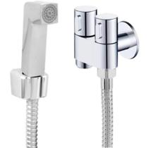 Ducha Higiênica Completa Registro Metal Duplo + Engate Flexível Inox 1,50 Metros + Gatilho Quadrado
