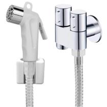 Ducha Higiênica Completa Registro Metal Duplo + Engate Flexível Inox 1,50m + Gatilho Paris Branco