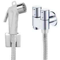 Ducha Higiênica Completa Registro Metal Duplo + Engate Flexível Inox 1,80m + Gatilho Paris Branco