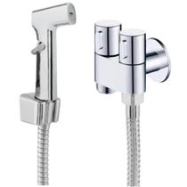 Ducha Higiênica Completa Registro Metal Duplo + Gatilho Botão On/Off + Engate Flexível Inox 1,50m