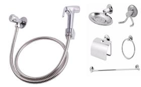Ducha Higiênica Cromada E Kit Acessórios Para Banheiro 5 Peças Austrália