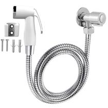 Ducha Higiênica Engate Flexível Aço Inox 1,20 Metros + Registro ABS + Gatilho Top Branco + Suporte