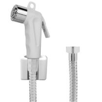 Ducha Higiênica Engate Flexível Aço Inox 1,50 Metros + Gatilho Paris Branco Com Trava + Suporte