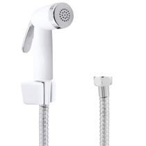 Ducha Higiênica Engate Flexível Aço Inox 1,50 Metros + Gatilho Top Branco Com Trava + Suporte Parede