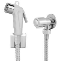 Ducha Higiênica Engate Flexível Aço Inox 1,50 Metros + Registro ABS + Gatilho Paris Branco + Suporte