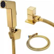 Ducha Higiênica Mangueira 1,2m Completa Quadrado Luxo Com Registro Dourada Gold