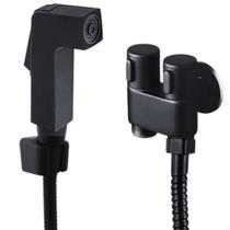 Ducha Higiênica Preta Completa Registro Metal Duplo + Engate Flexível Inox 1,50m + Gatilho Quadrado