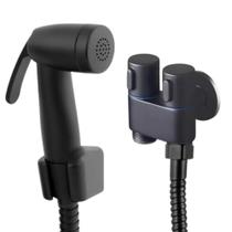 Ducha Higiênica Preta Completa Registro Metal Duplo + Engate Mangueira Inox 1,20m + Gatilho Top