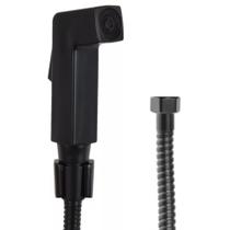 Ducha Higiênica Preto Fosco Engate Flexível Aço Inox 1,20m + Gatilho Quadrado + Suporte De Parede
