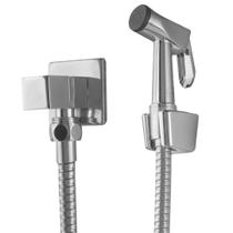 Ducha Higiênica Quadrada Luxo 14 de Volta em Metal Prateado Brilhante para Banheiro