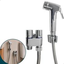 Ducha Higiênica Registro Duplo Derivação Cromado Aço Inox Duas Saídas ½ Mangueira Flexível 120cm Banheiro Lavatório Ducha Higiênica Registro Duplo Derivação Cromado Aço Inox Duas Saídas ½ Mangueira Flexível 120cm Banheiro Lavatório