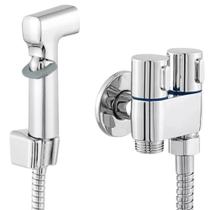 Ducha Higiênica Registro Metal Duplo + Gatilho Botão On/Off + Engate Flexível Aço Inox 1,20 Metros