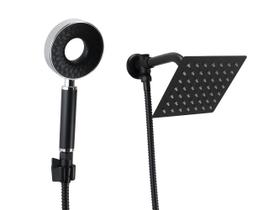 Ducha Inox 15 cm Preto com Chuveirinho de Mão ABS 3 Jatos