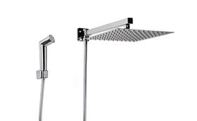 Ducha Inox Quadrada Cromado 25 cm com Ducha Manual em ABS Redonda com Trava