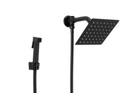 Ducha Preta 15 cm Inox Quadrada com Chuveirinho de Mão