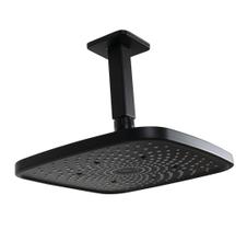 Ducha Preta Fosca ABS Quadrada 21x21 cm com Braço Suporte de Teto 10 cm
