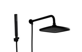 Ducha Preta Fosca Quadrada 21 cm em ABS com Cano de Parede e Ducha Manual em ABS Bastão com Trava Ducha Preta Fosca Quadrada 21 cm em ABS com Cano de Parede e Ducha Manual em ABS Bastão com Trava