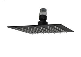 Ducha Preta Fosco em Inox Slim Quadrada 15x15 cm Black Matte Com Suporte Niple de Teto